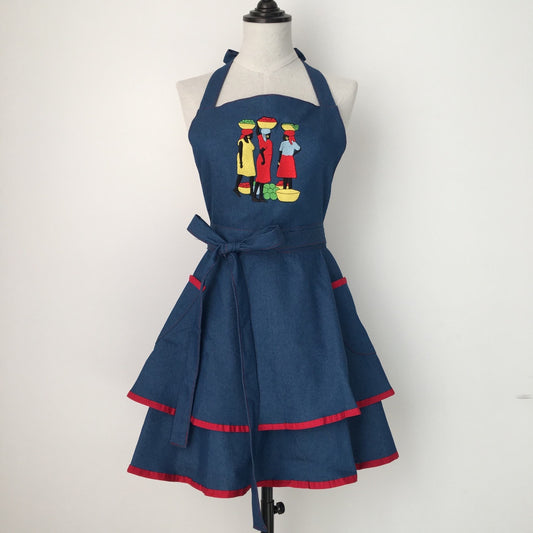 Ladies Denim Ruffled Apron